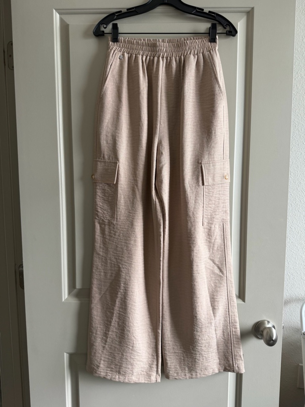 Wide Leg Cargo Pants in Blush Beige